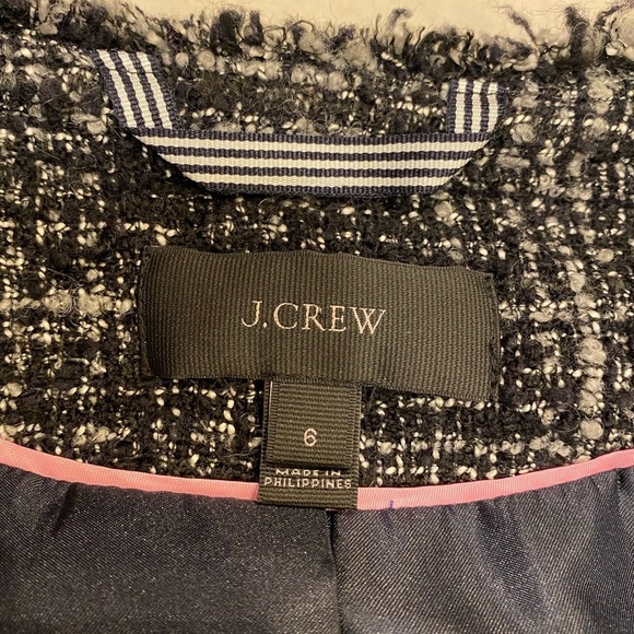 J.Crew Tweed Jacket Size 6 Black White Fringe Full Zip - Picture 4 of 15